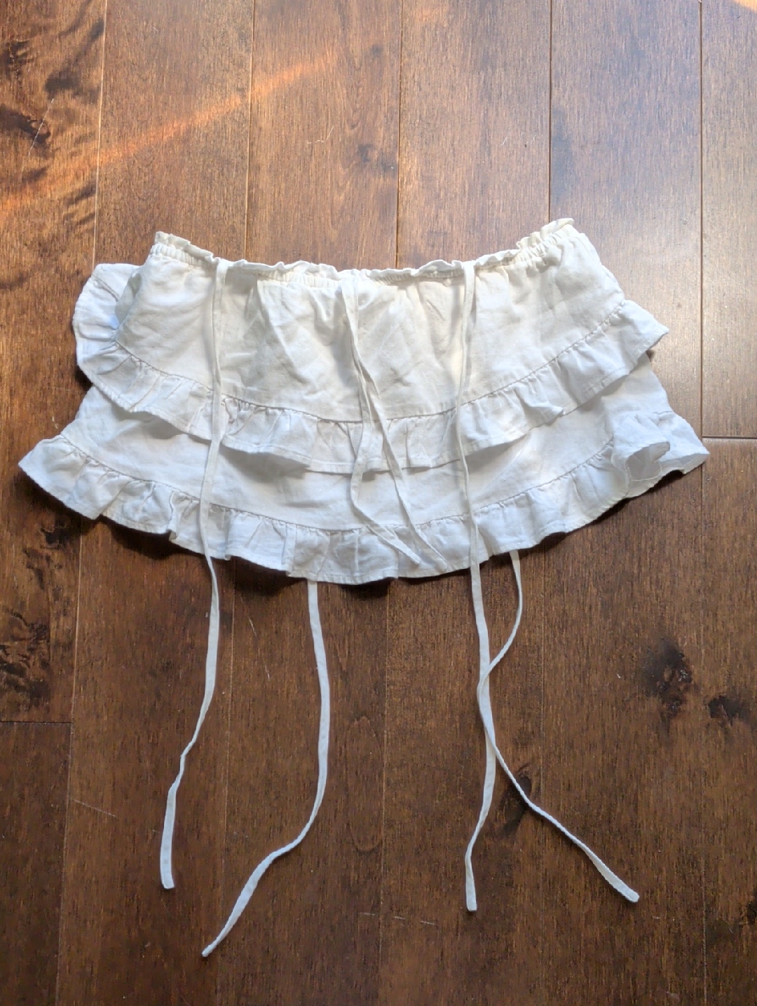 Blue Blush White Textured Skirt With Brand Label